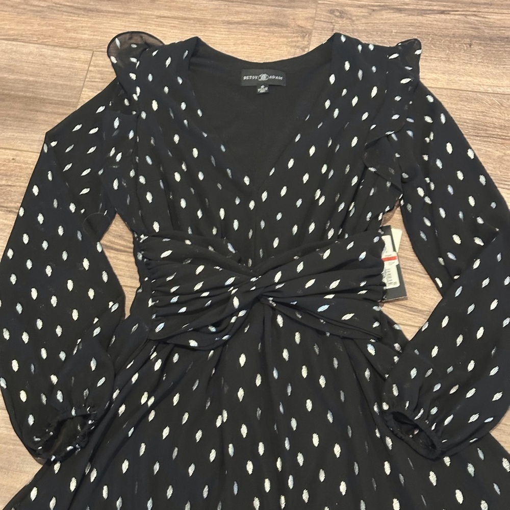 NWT! Betsy & Adam Black and White Long Sleeve Chiffon Hi Low Dress Size 6 - Picture 8 of 15